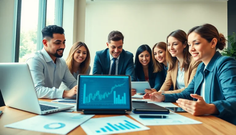 Business professionals collaborating on the fly88 deal fundraising platform.