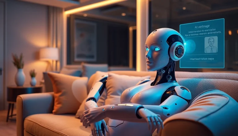 Realistic sex bot showcasing advanced AI features in a modern, intimate setting