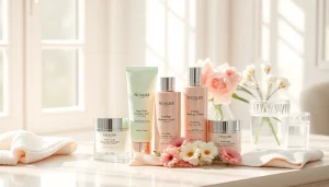 Effektiv hudkräm för torr hud visas elegant på ett sminkbord och framhäver lyx och hudvård.