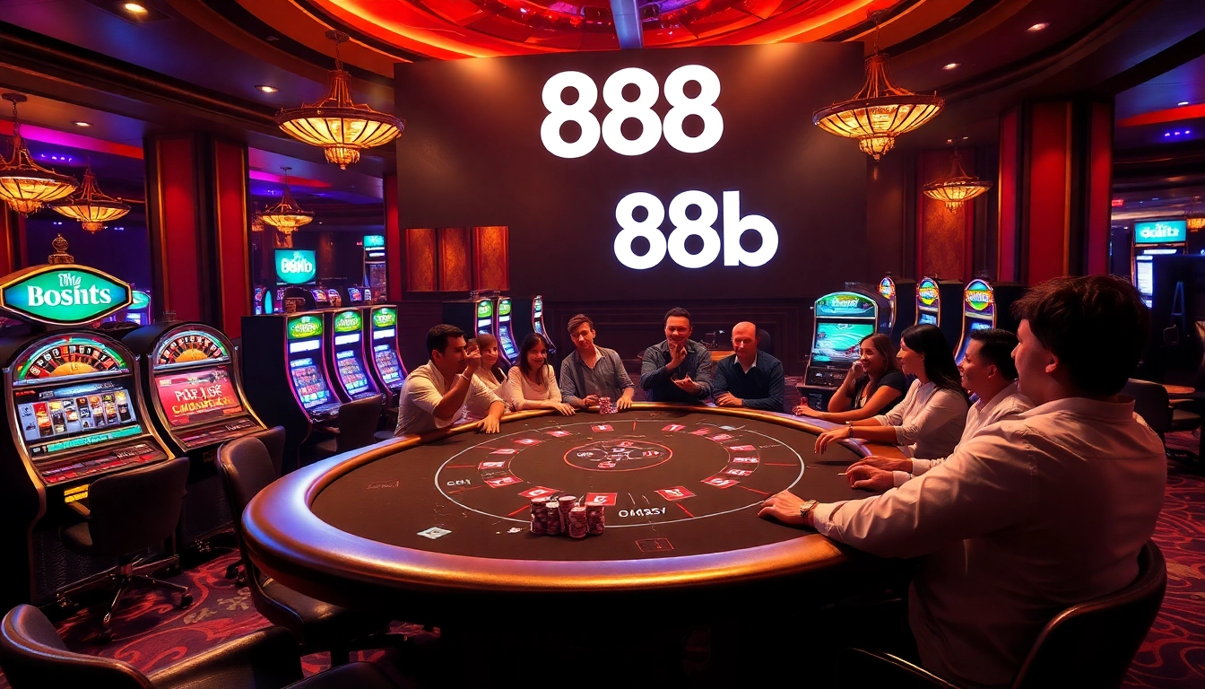 Players enjoying a thrilling game of poker at 888b casino, showcasing high-stakes excitement.