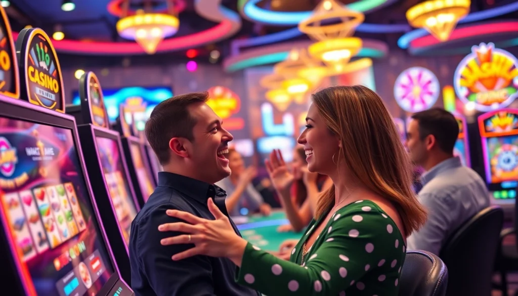 Jouer dans un casino en ligne avec atmosphère excitante et joueurs gagnants.