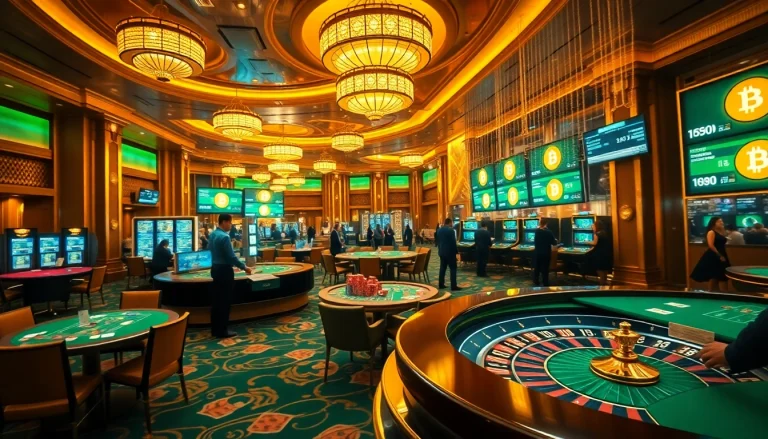 Exciting gameplay at Bitcoin casinos with cards, chips, and players in action.