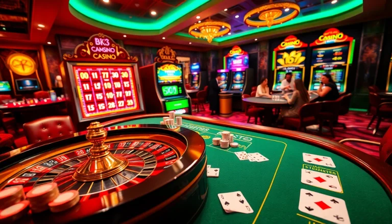 Experience the thrills at Bk33 casino with vibrant poker tables and exciting slot machines.