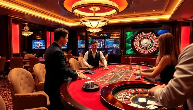 Experience the thrill of the meilleur live casino with a professional dealer at an elegant gambling table.