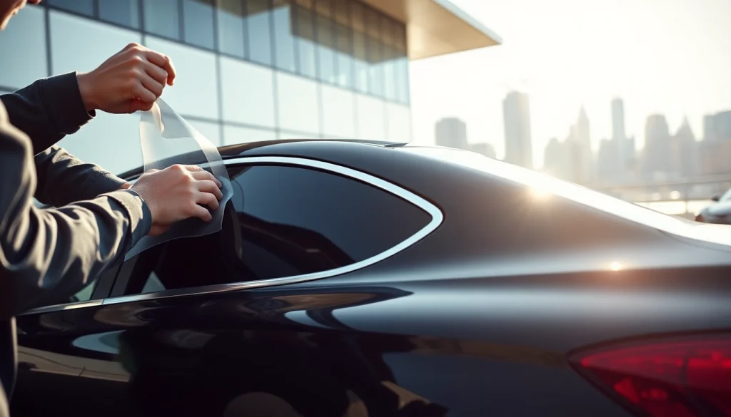 Enhance your vehicle with expert window tint near me application showcasing a skilled technician.