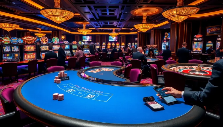 Engaging scene capturing the excitement at 789CLUB casino with players and vibrant gaming elements.