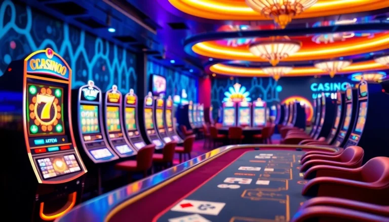 Jouez sur un casino en ligne 2026 dans un cadre vibrant avec des machines à sous et des tables de poker.