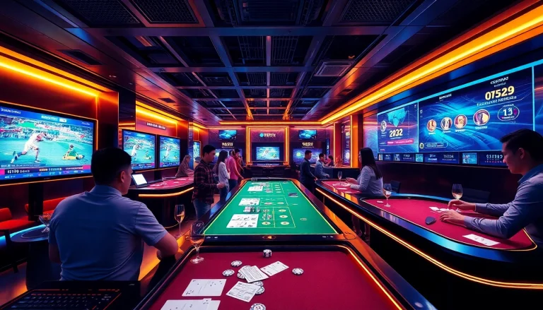 Engaging scene of players at crypto betting sites featuring digital betting interfaces and luxury gaming elements.