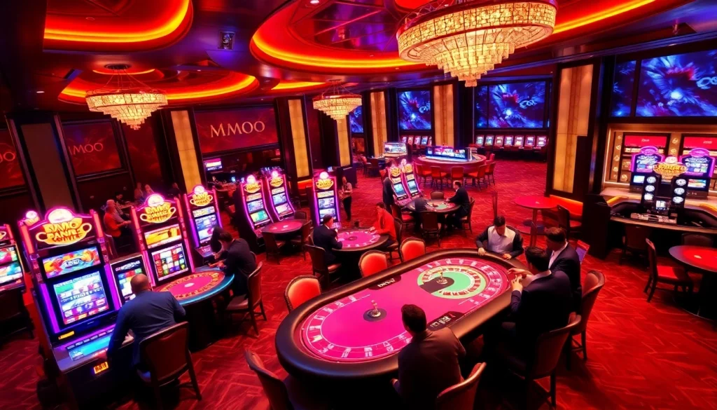 Players enjoying the excitement of MMOO casino games, including poker and roulette.