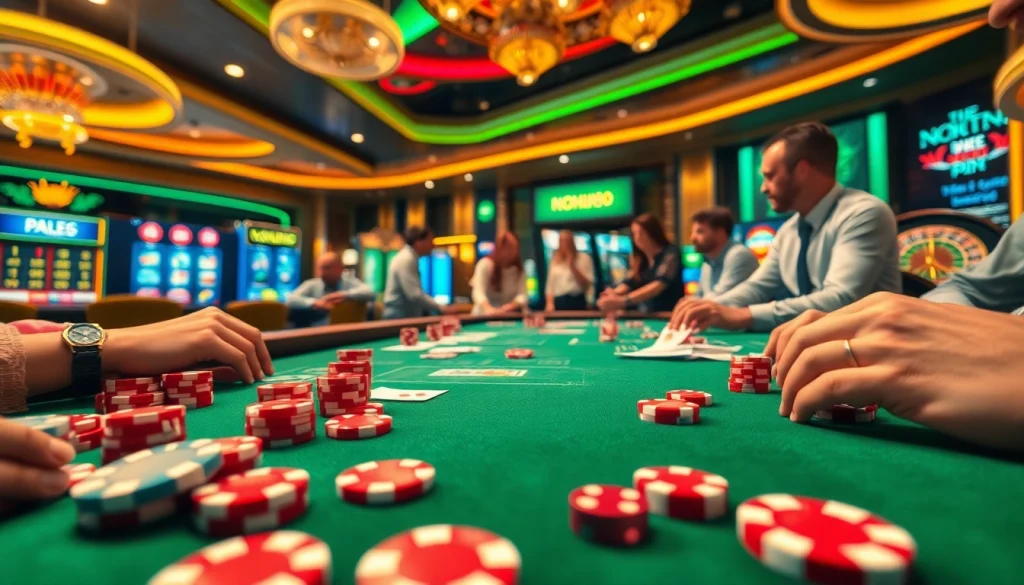 Nohu90 players enjoy exciting table games at a luxurious casino.