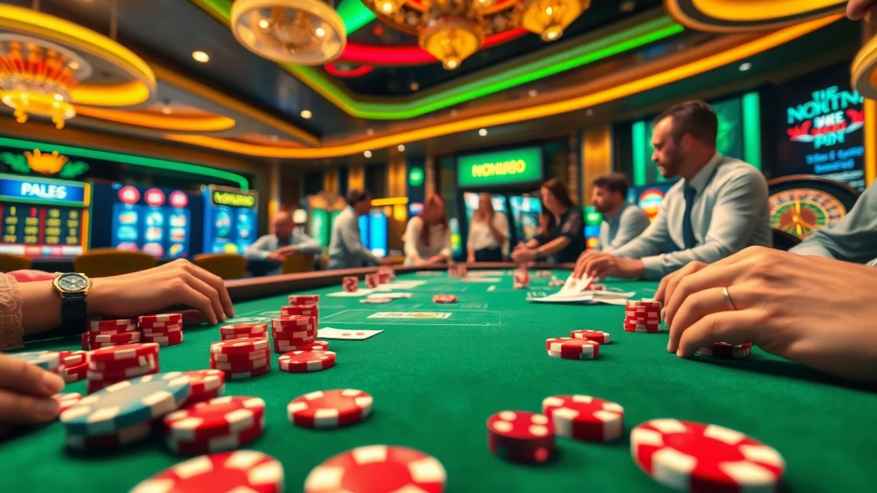 Nohu90 players enjoy exciting table games at a luxurious casino.