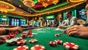 Nohu90 players enjoy exciting table games at a luxurious casino.