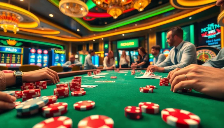Nohu90 players enjoy exciting table games at a luxurious casino.