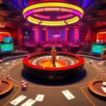 Players enjoying an engaging QQ88 online casino experience at vibrant poker tables and roulette.