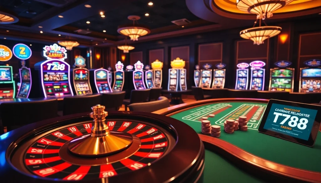 Engaging TT88 gamers at a luxurious casino table with poker chips and a roulette wheel.