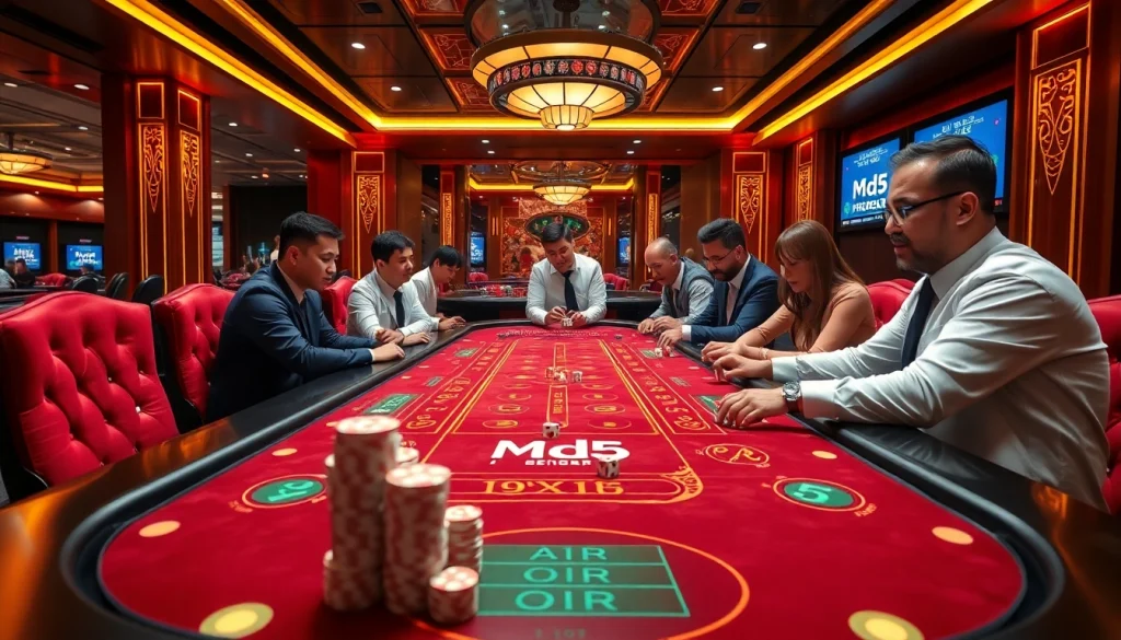 Tài Xỉu MD5 thrilling betting scene showing players engaging with the game and rolling dice.