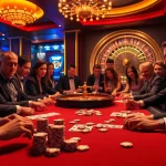 Players enjoying poker and casino games at 68VIP, with vibrant colors and excitement in the air.