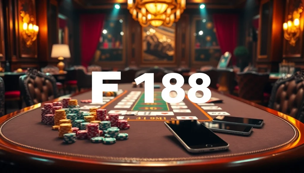 F168 casino players enjoying a vibrant poker game with chips and cards.